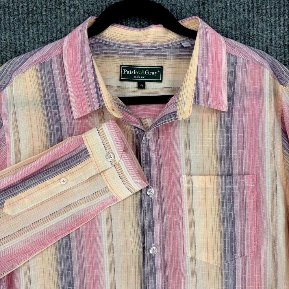 Paisley & Gray pastel striped lyocell blend button up shirt pink large slim fit